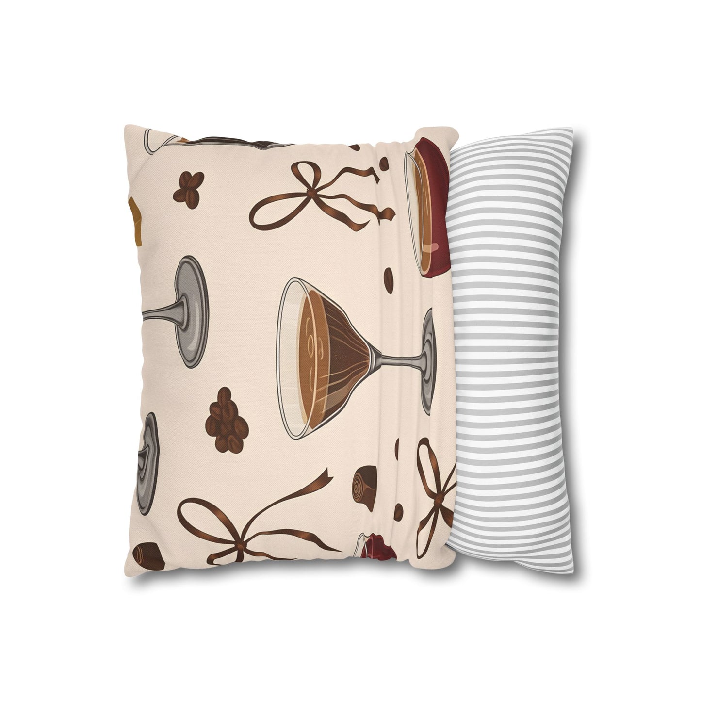 Cozy Cocktail Lounge Decorative Pillow Coffee & Chocolate Pattern Cushion Neutral Gift for Home Bar, Kitchen, or Patio Decor