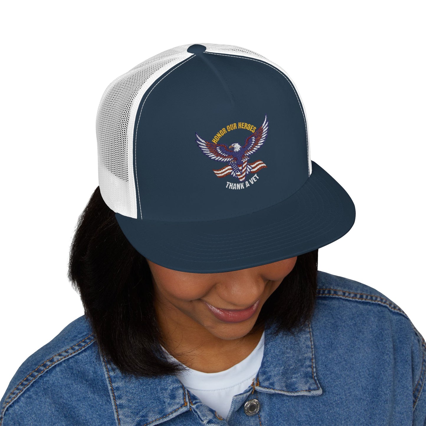 Veterans Trucker Hat Patriotic Eagle and Flag Cap Honor Our Heroes Thank a Vet Military Pride Gift for Veterans Day Memorial Day