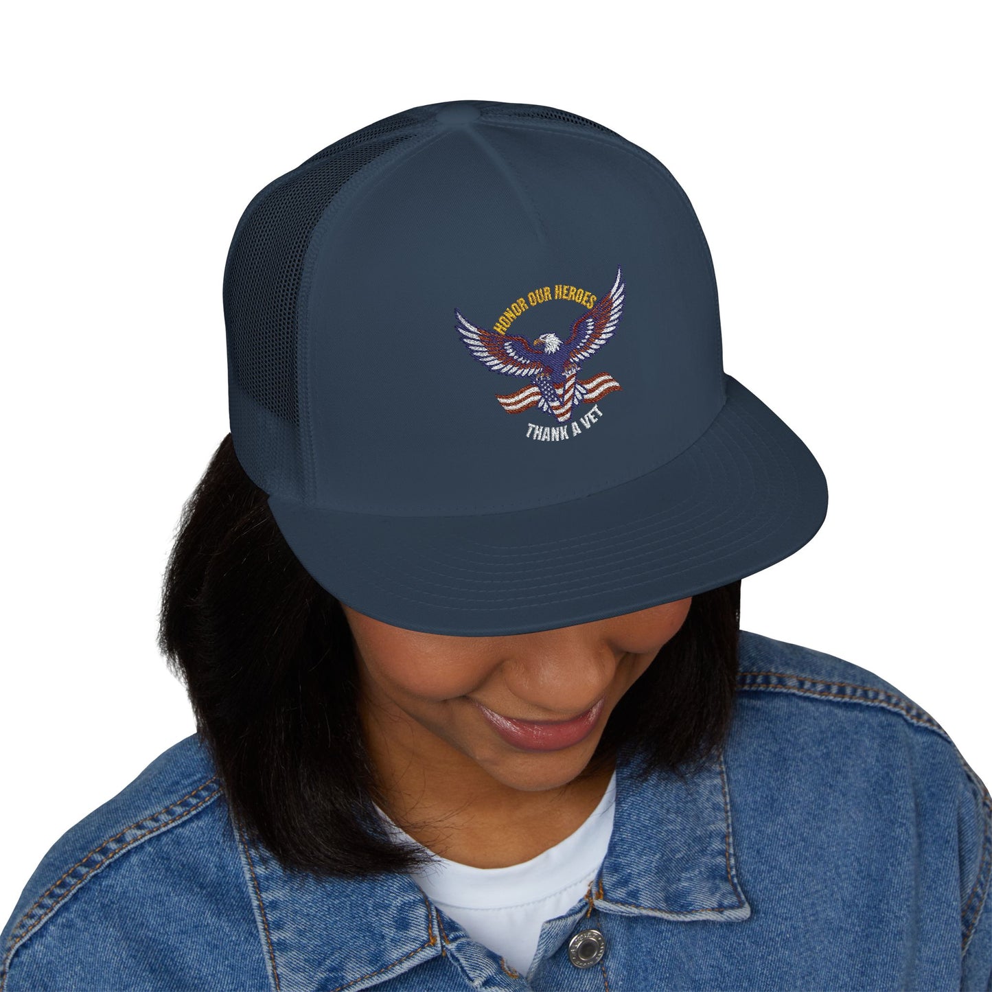 Veterans Trucker Hat Patriotic Eagle and Flag Cap Honor Our Heroes Thank a Vet Military Pride Gift for Veterans Day Memorial Day