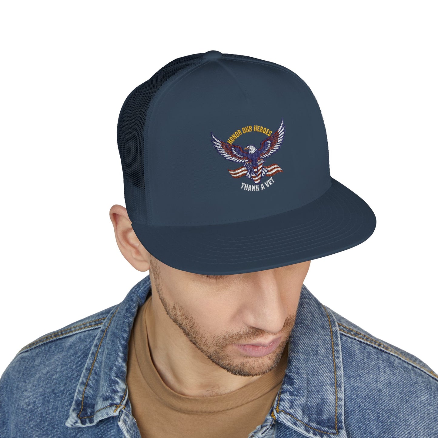 Veterans Trucker Hat Patriotic Eagle and Flag Cap Honor Our Heroes Thank a Vet Military Pride Gift for Veterans Day Memorial Day