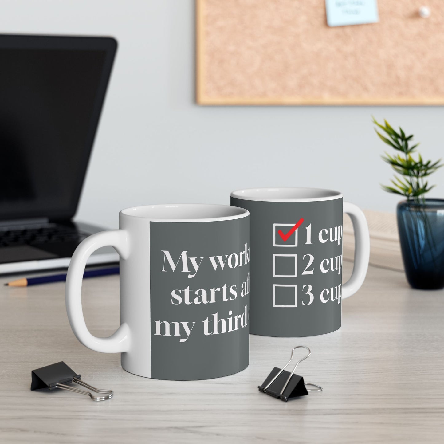 Funny Office Coffee Mug | 1 Cup 2 Cup 3 Cup Double-Sided Mug | Workday Humor Gift for Coworker | Available in 11oz & 15ozd Christ