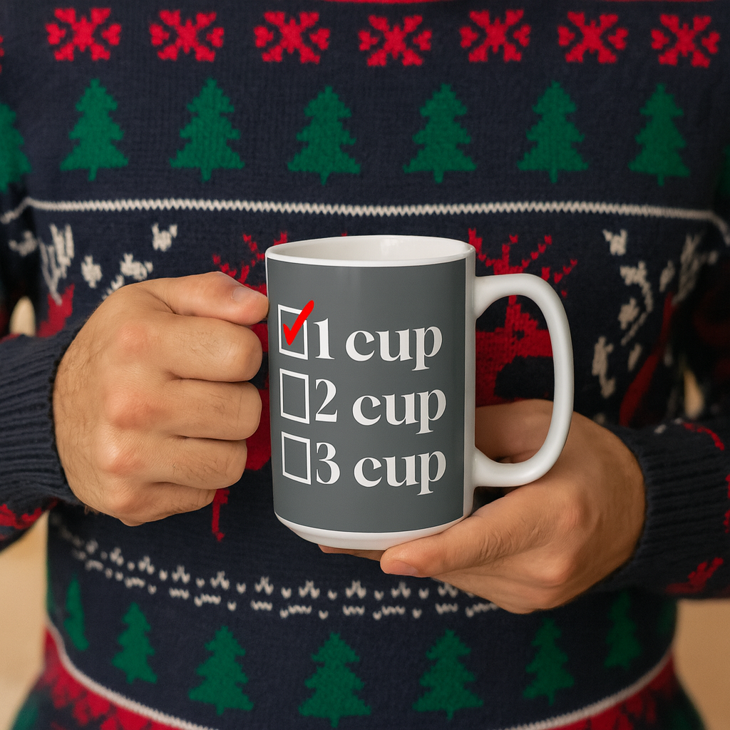 Funny Office Coffee Mug | 1 Cup 2 Cup 3 Cup Double-Sided Mug | Workday Humor Gift for Coworker | Available in 11oz & 15ozd Christ