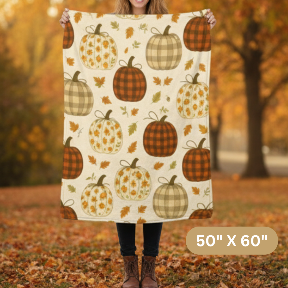 Cozy Pumpkin Pattern Soft Plush Blanket Warm Autumn Throw for Home, Couch, or Bedroom, Available in 3 Sizes