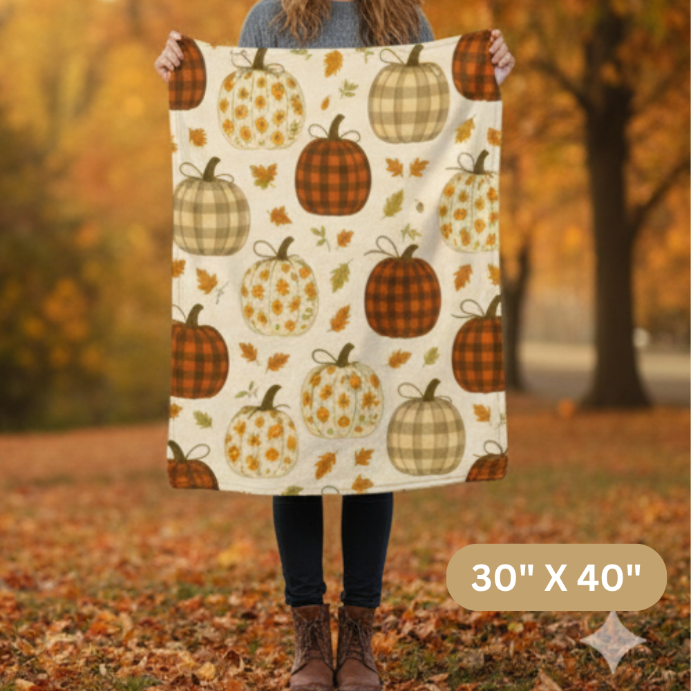 Cozy Pumpkin Pattern Soft Plush Blanket Warm Autumn Throw for Home, Couch, or Bedroom, Available in 3 Sizes