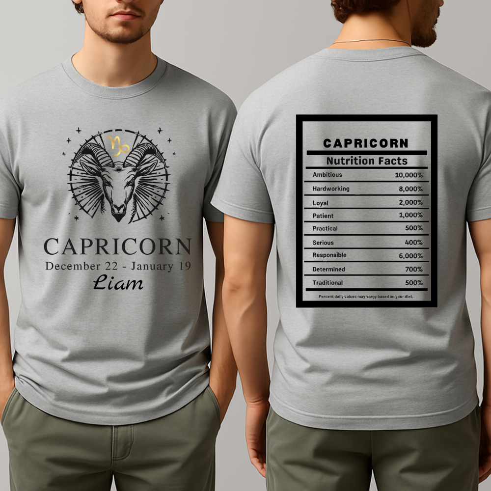 Capricorn Zodiac Tee, Personalized Birthday Tee, Astrology Lover Gift, Zodiac Sign Apparel, Capricorn T-Shirt Astrology Horoscope Shirt Gift