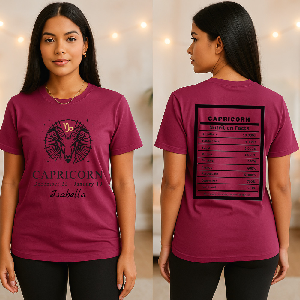 Capricorn Zodiac Tee, Personalized Birthday Tee, Astrology Lover Gift, Zodiac Sign Apparel, Capricorn T-Shirt Astrology Horoscope Shirt Gift