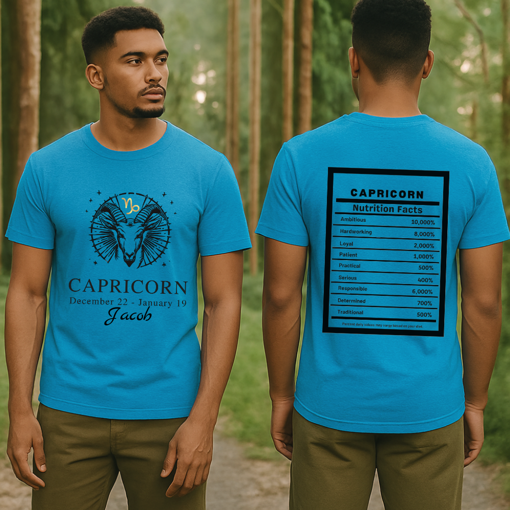 Capricorn Zodiac Tee, Personalized Birthday Tee, Astrology Lover Gift, Zodiac Sign Apparel, Capricorn T-Shirt Astrology Horoscope Shirt Gift