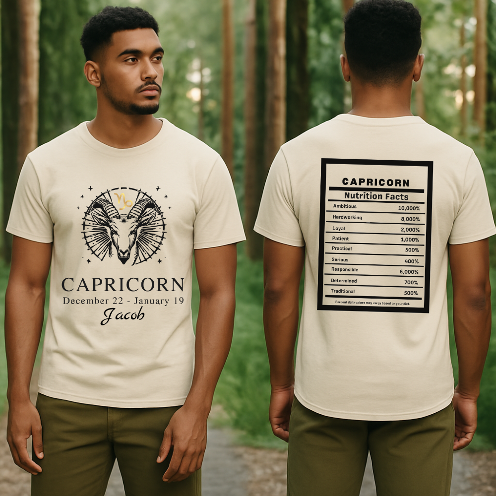 Capricorn Zodiac Tee, Personalized Birthday Tee, Astrology Lover Gift, Zodiac Sign Apparel, Capricorn T-Shirt Astrology Horoscope Shirt Gift