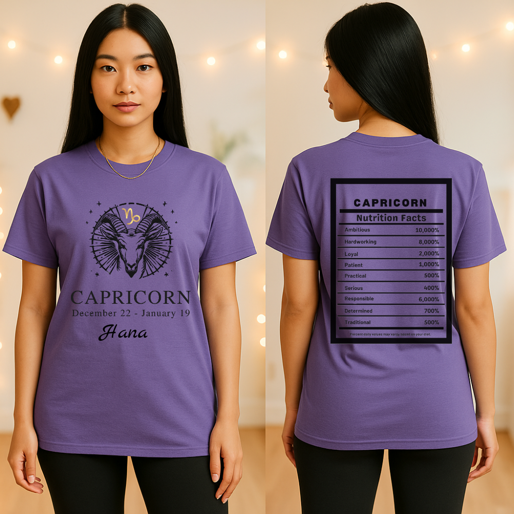 Capricorn Zodiac Tee, Personalized Birthday Tee, Astrology Lover Gift, Zodiac Sign Apparel, Capricorn T-Shirt Astrology Horoscope Shirt Gift
