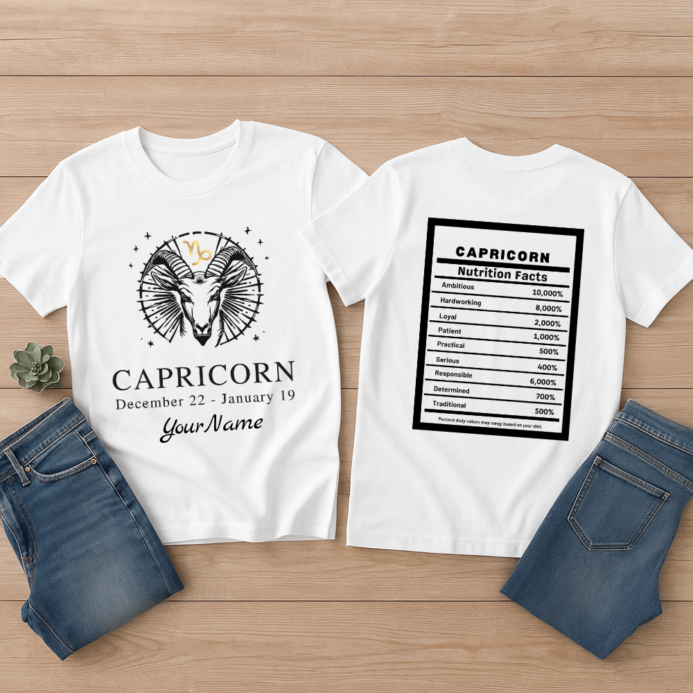 Capricorn Zodiac Tee, Personalized Birthday Tee, Astrology Lover Gift, Zodiac Sign Apparel, Capricorn T-Shirt Astrology Horoscope Shirt Gift