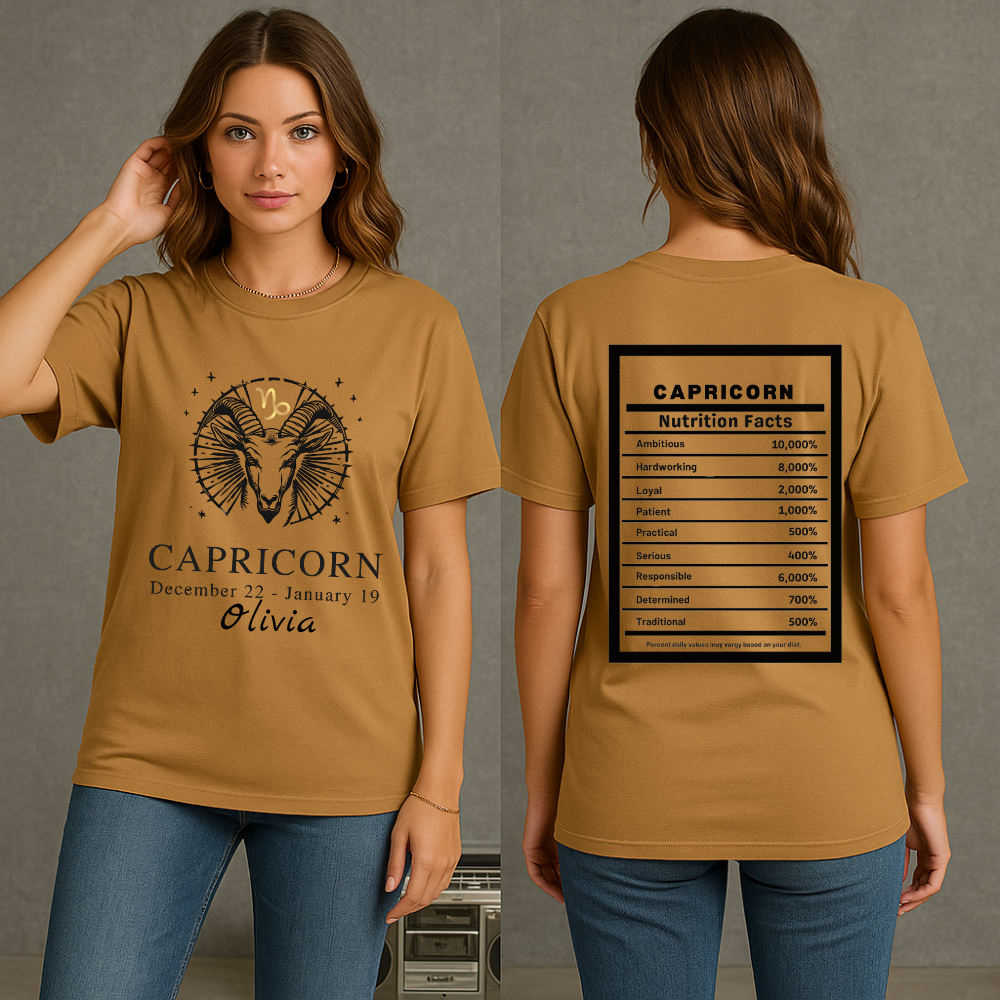 Capricorn Zodiac Tee, Personalized Birthday Tee, Astrology Lover Gift, Zodiac Sign Apparel, Capricorn T-Shirt Astrology Horoscope Shirt Gift
