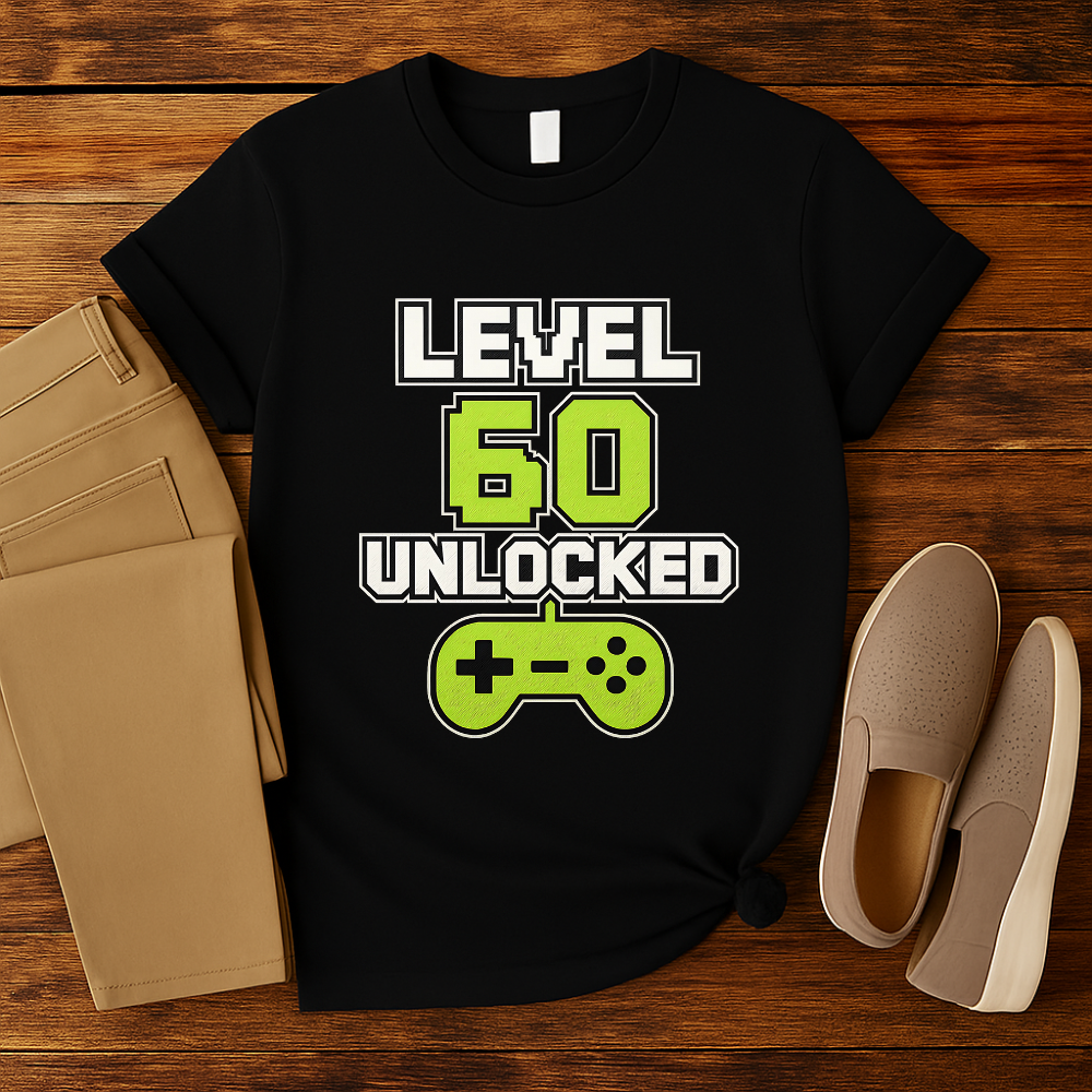 Level 60 Unlocked Shirt Gamer 60th Birthday T-Shirt Funny Retro Gaming Gift for Men and Women
