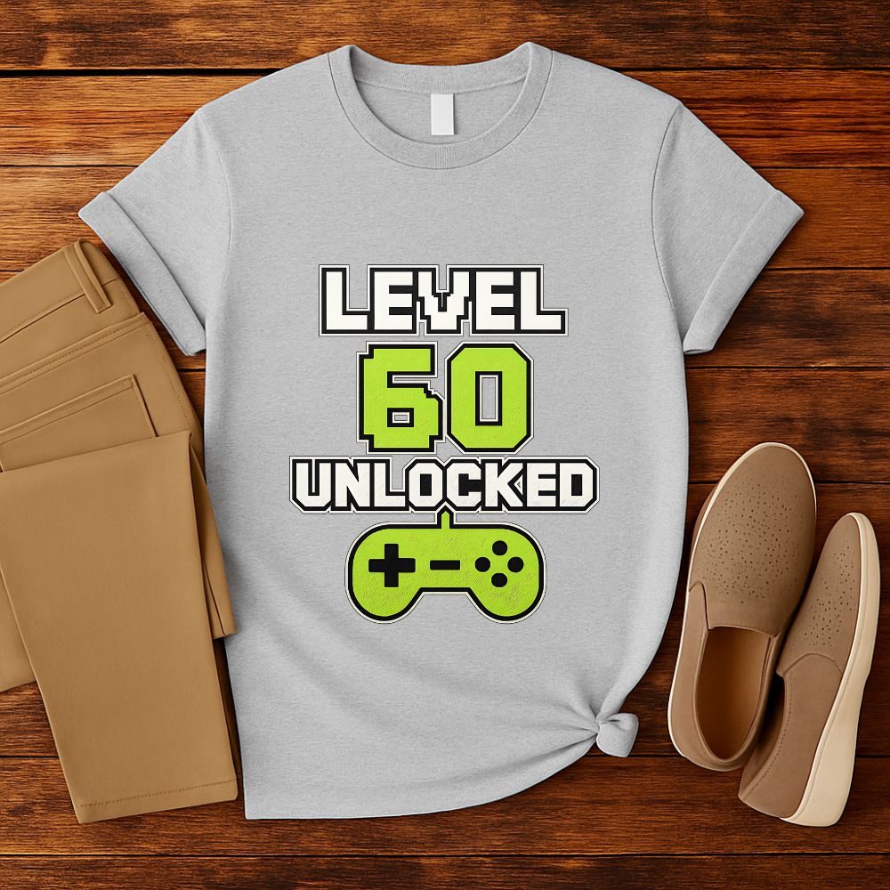 Level 60 Unlocked Shirt Gamer 60th Birthday T-Shirt Funny Retro Gaming Gift for Men and Women