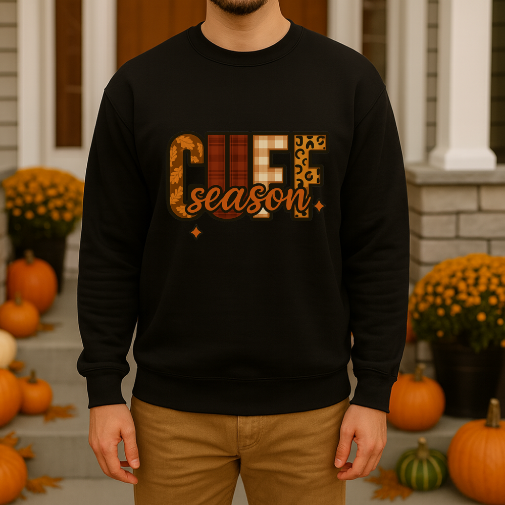 Cuff Season Sweatshirt Fall Cozy Crewneck Sand, Maroon & Black Pullover Autumn Aesthetic Thanksgiving Outfit Neutral Unisex Sweater