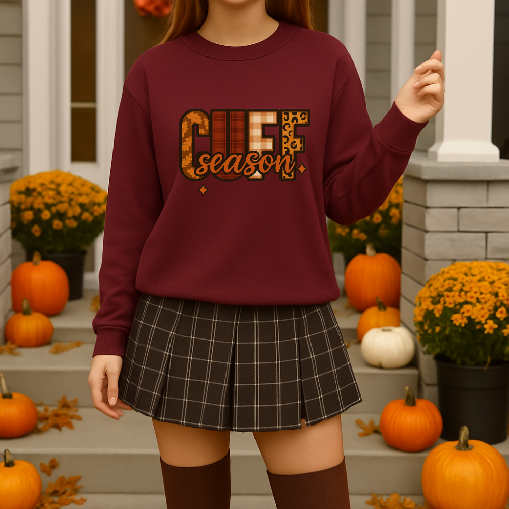 Cuff Season Sweatshirt Fall Cozy Crewneck Sand, Maroon & Black Pullover Autumn Aesthetic Thanksgiving Outfit Neutral Unisex Sweater