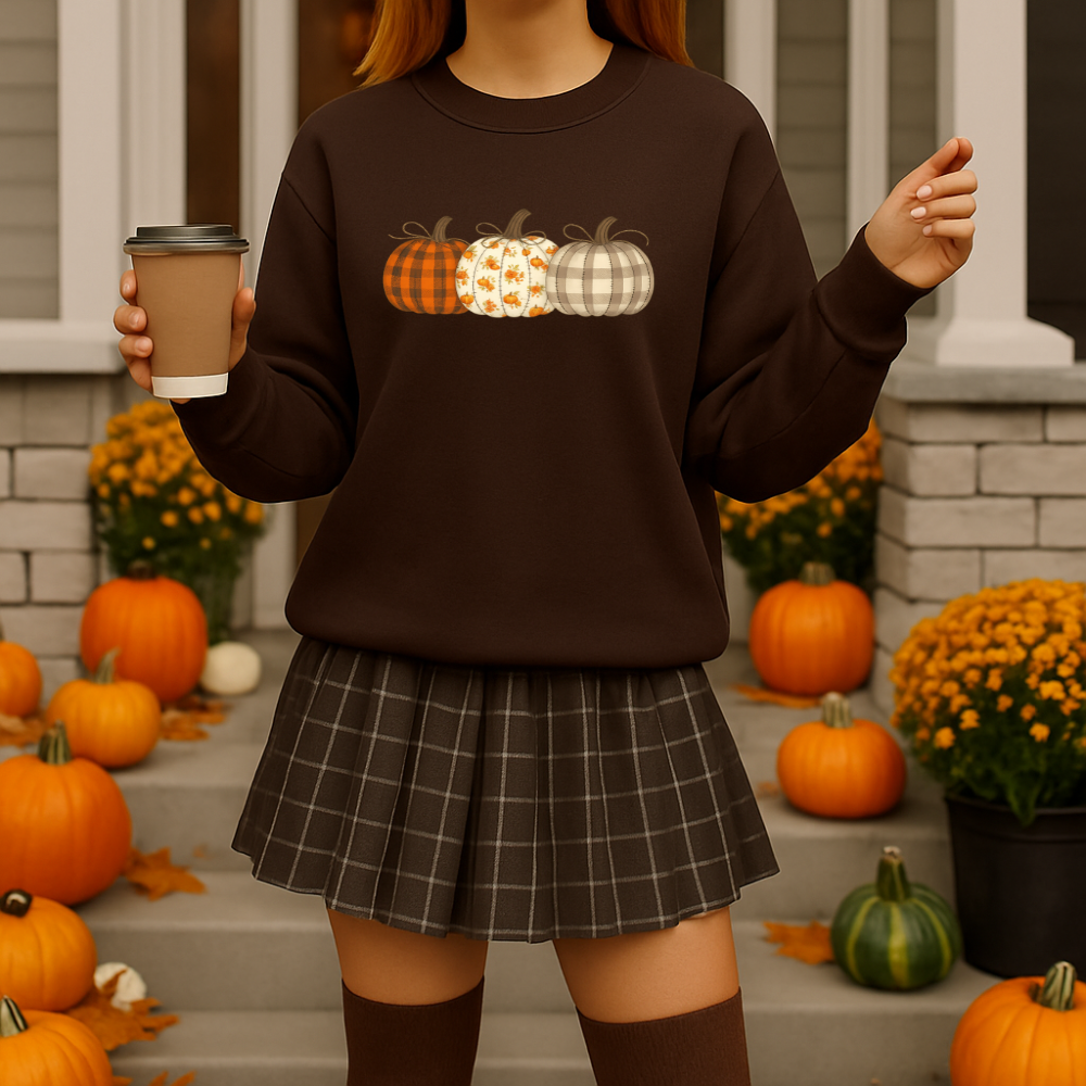 Rustic Pumpkin Patch Sweatshirt Cozy Fall Comfort Colors Crewneck Autumn Plaid & Floral Pumpkins Thanksgiving Outfit