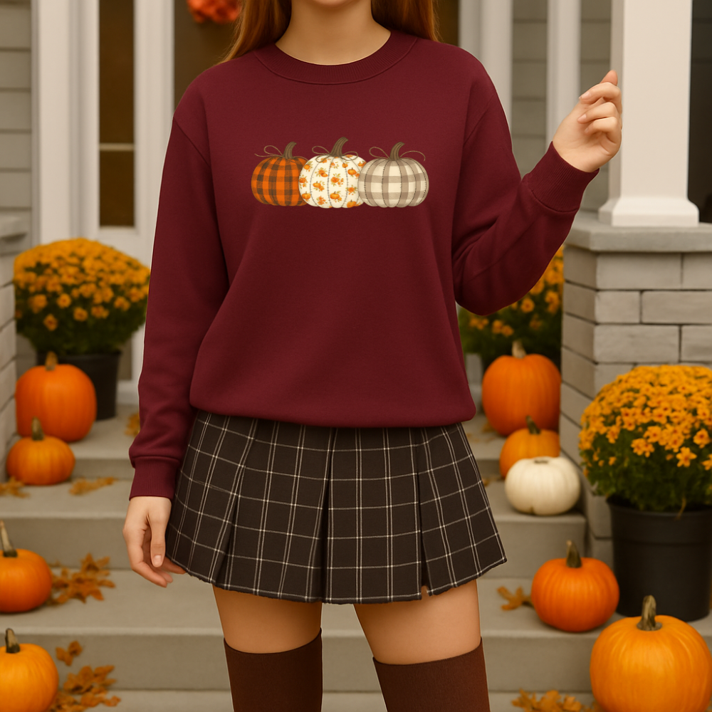 Rustic Pumpkin Patch Sweatshirt Cozy Fall Comfort Colors Crewneck Autumn Plaid & Floral Pumpkins Thanksgiving Outfit