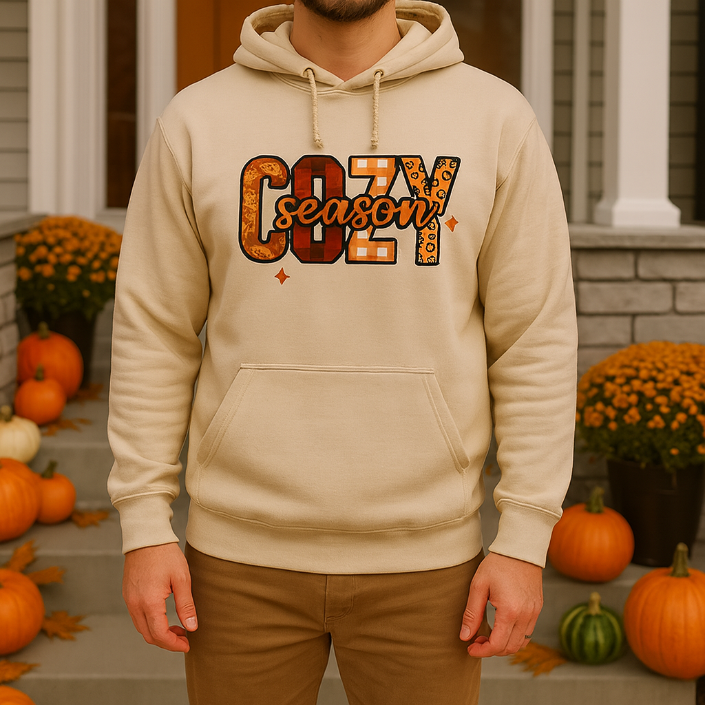 Cozy Season Hoodie Fall Sweatshirt Autumn Plaid Graphic Hoodie, Thanksgiving & Pumpkin Spice Vibes