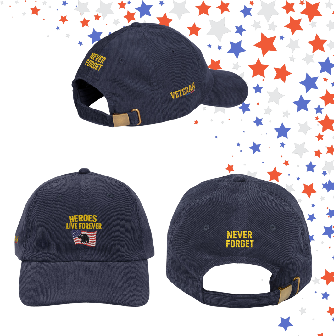 Veterans Corduroy Cap American Eagle Thank a Vet Hat Honor Our Heroes Patriotic Gift Olive and Navy Blue