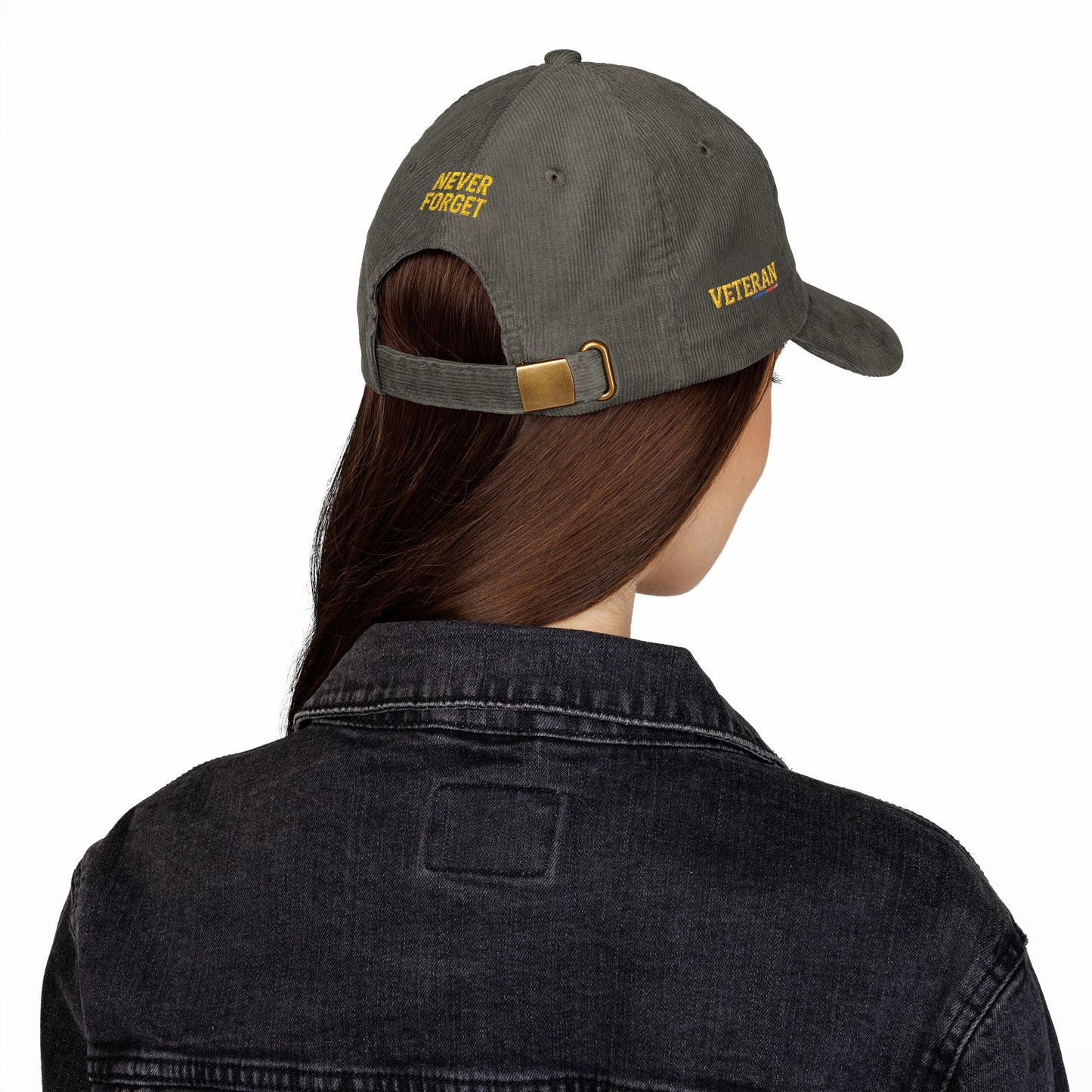 Veterans Corduroy Cap American Eagle Thank a Vet Hat Honor Our Heroes Patriotic Gift Olive and Navy Blue