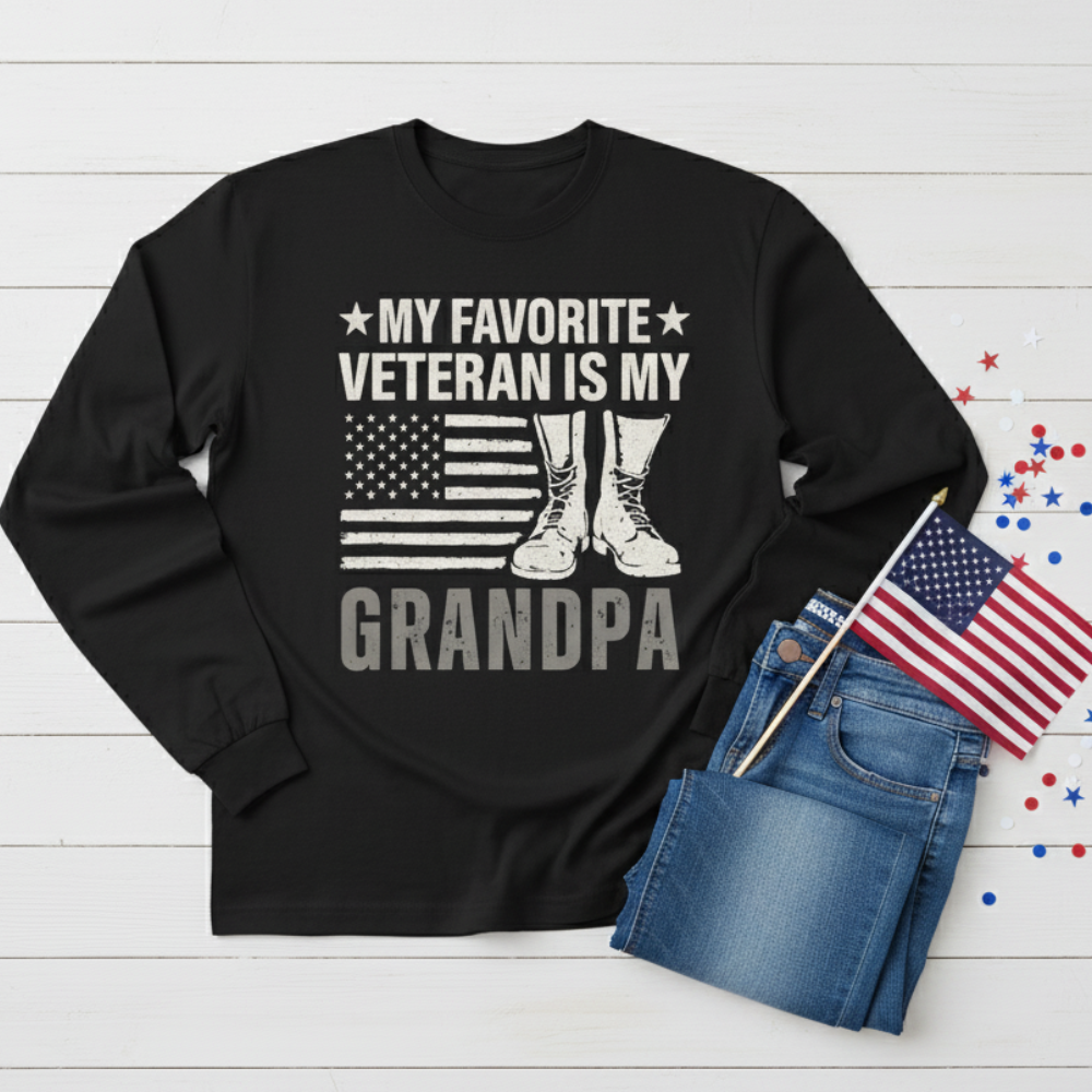 My Favorite Veteran Is My Grandpa Shirt Long Sleeve Gift