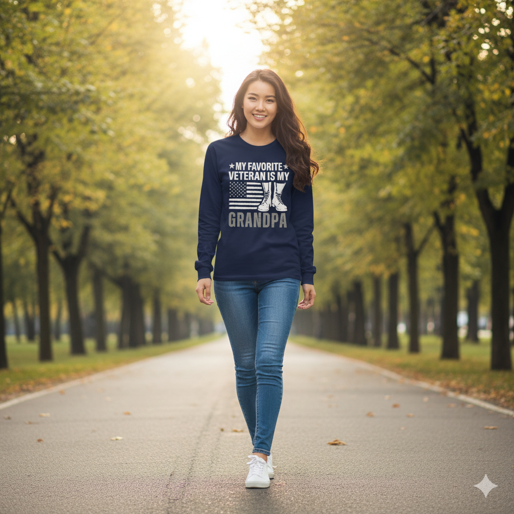 My Favorite Veteran Is My Grandpa Shirt Long Sleeve Gift