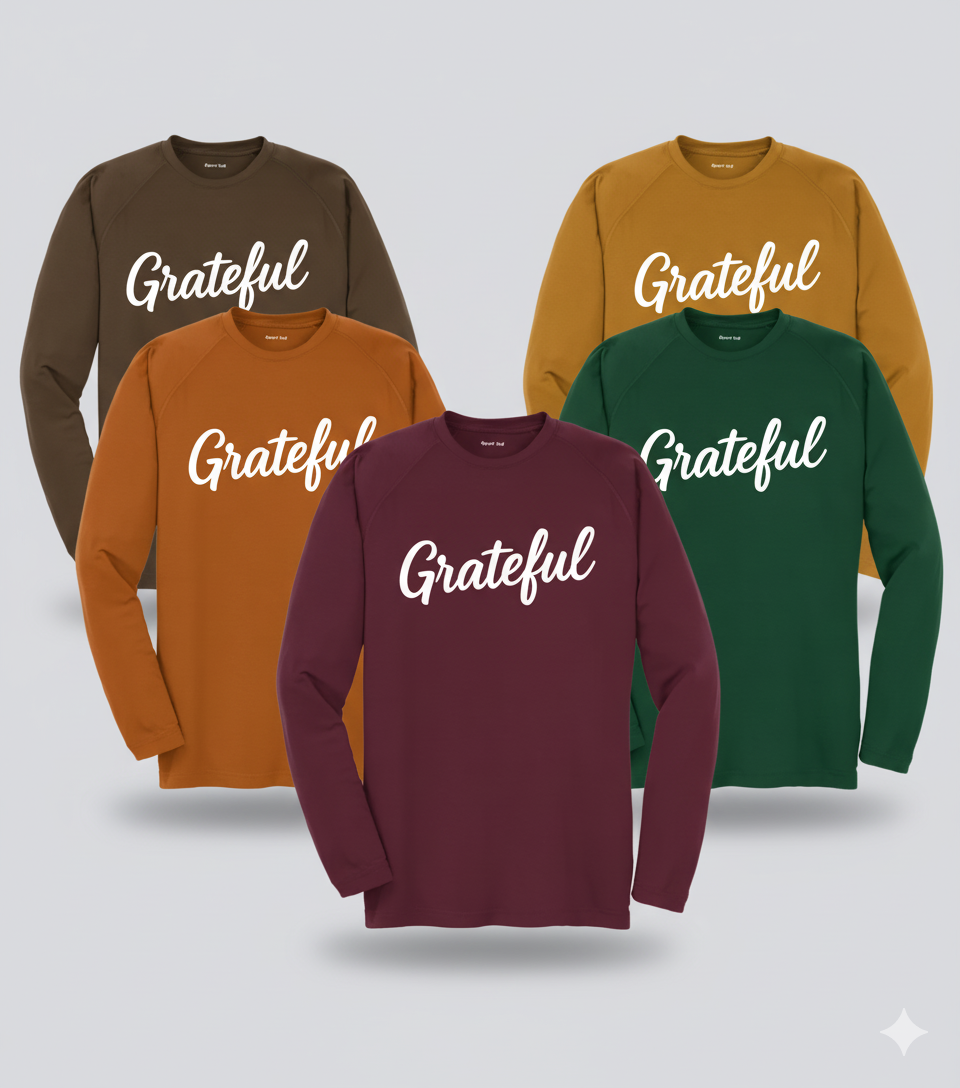 Grateful Long Sleeve Shirt Unisex Fall Graphic Tee for Thanksgiving Season, Cozy Autumn Top in 5 Colors