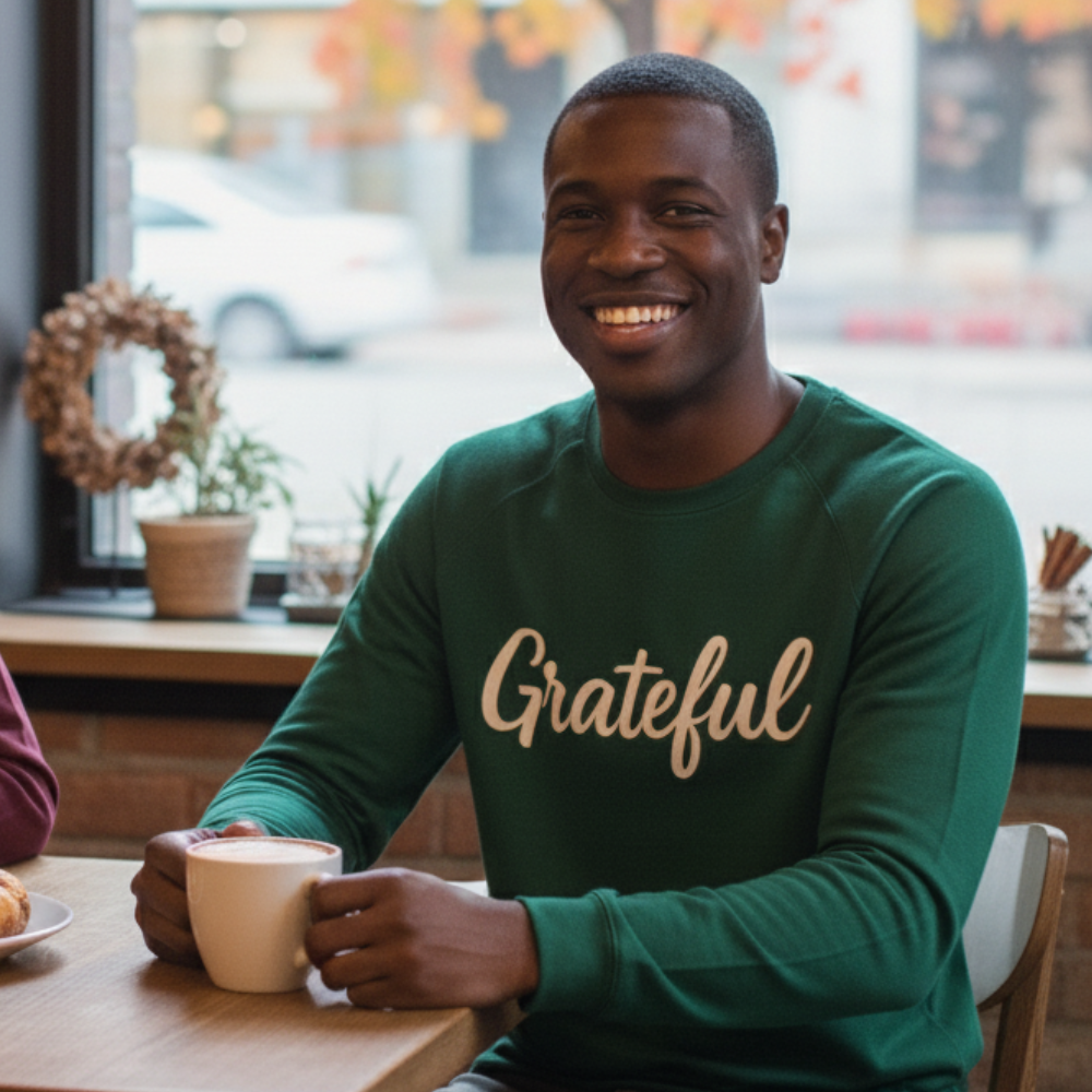 Grateful Long Sleeve Shirt Unisex Fall Graphic Tee for Thanksgiving Season, Cozy Autumn Top in 5 Colors