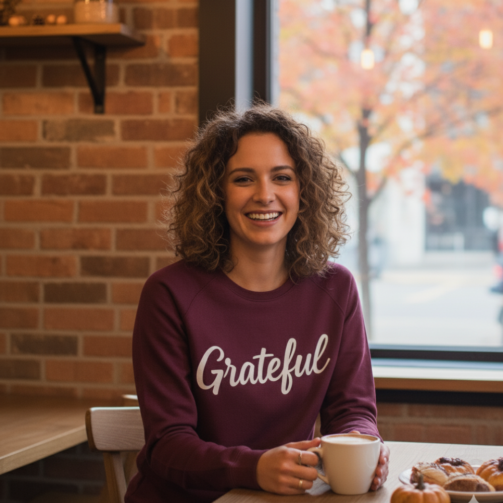 Grateful Long Sleeve Shirt Unisex Fall Graphic Tee for Thanksgiving Season, Cozy Autumn Top in 5 Colors