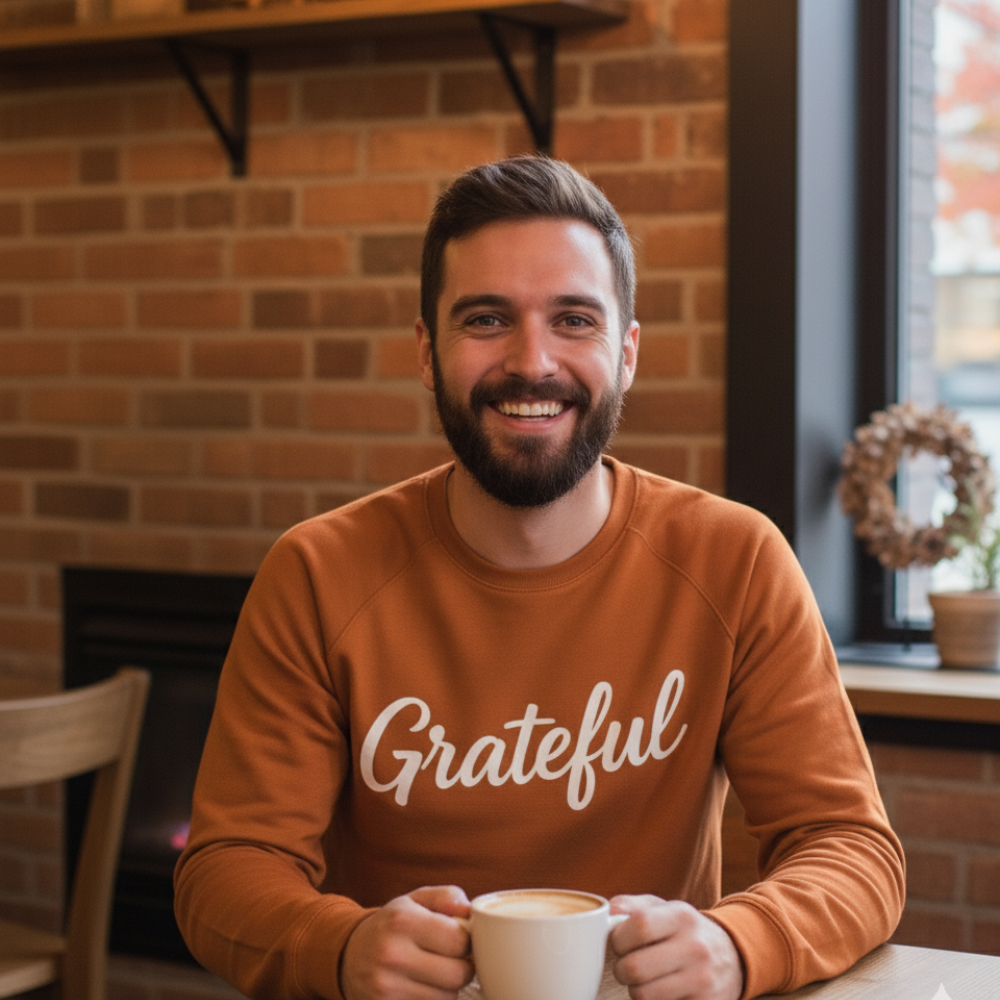 Grateful Long Sleeve Shirt Unisex Fall Graphic Tee for Thanksgiving Season, Cozy Autumn Top in 5 Colors