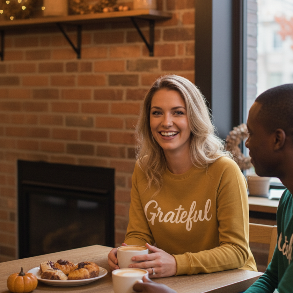 Grateful Long Sleeve Shirt Unisex Fall Graphic Tee for Thanksgiving Season, Cozy Autumn Top in 5 Colors