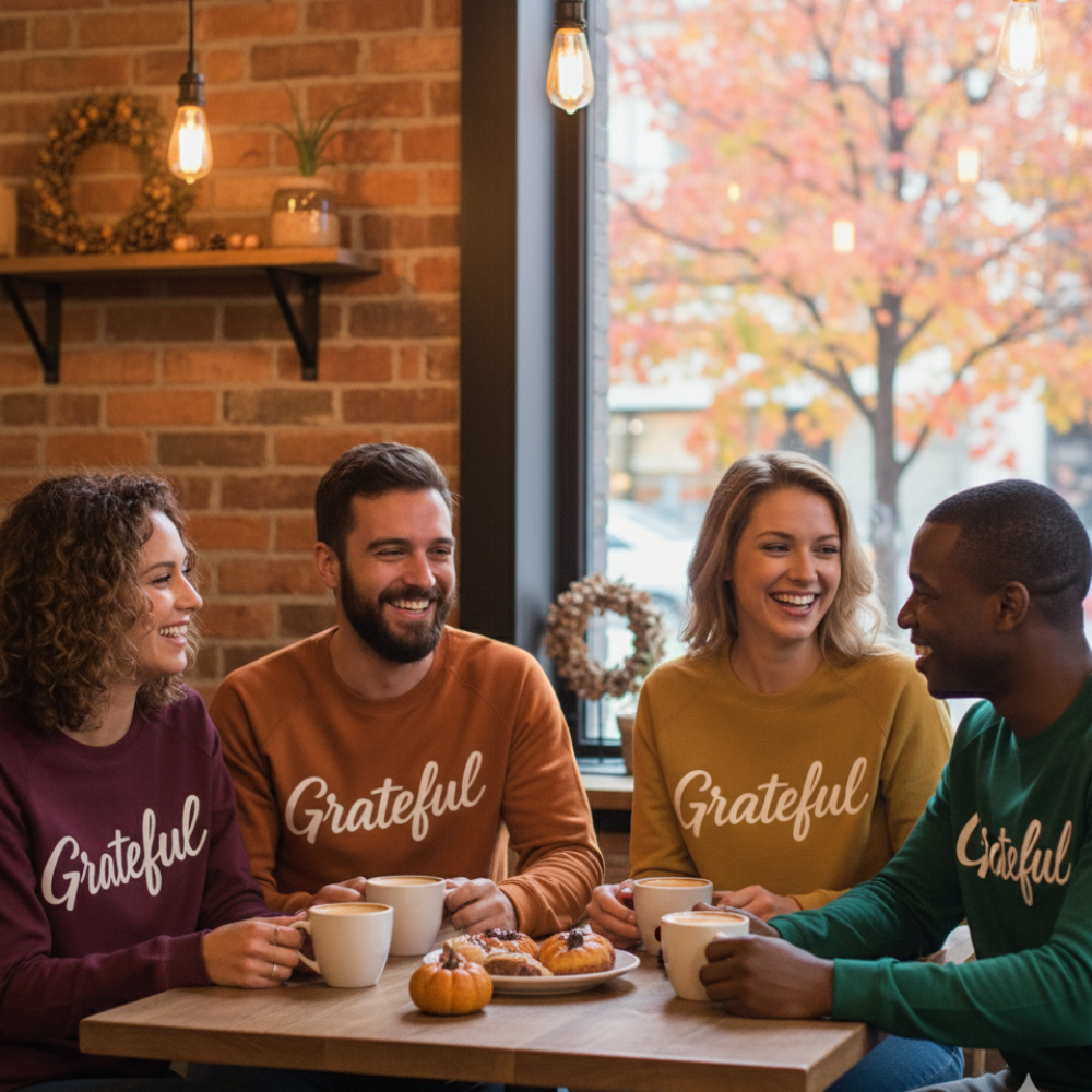 Grateful Long Sleeve Shirt Unisex Fall Graphic Tee for Thanksgiving Season, Cozy Autumn Top in 5 Colors
