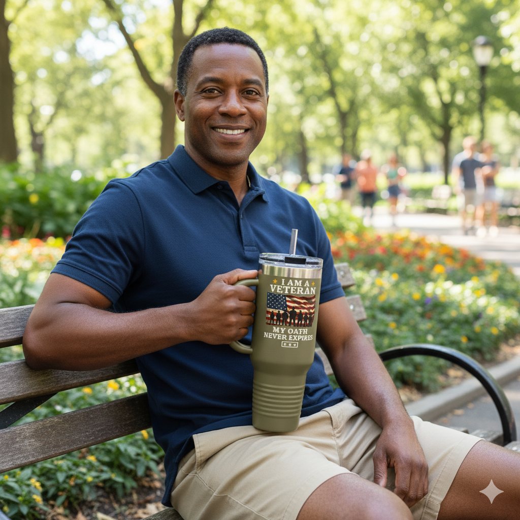 Veteran Gift | My Oath Never Expires Tumbler | Military Appreciation Mug | Patriotic Cup for Veterans | Army Navy Air Force Marines