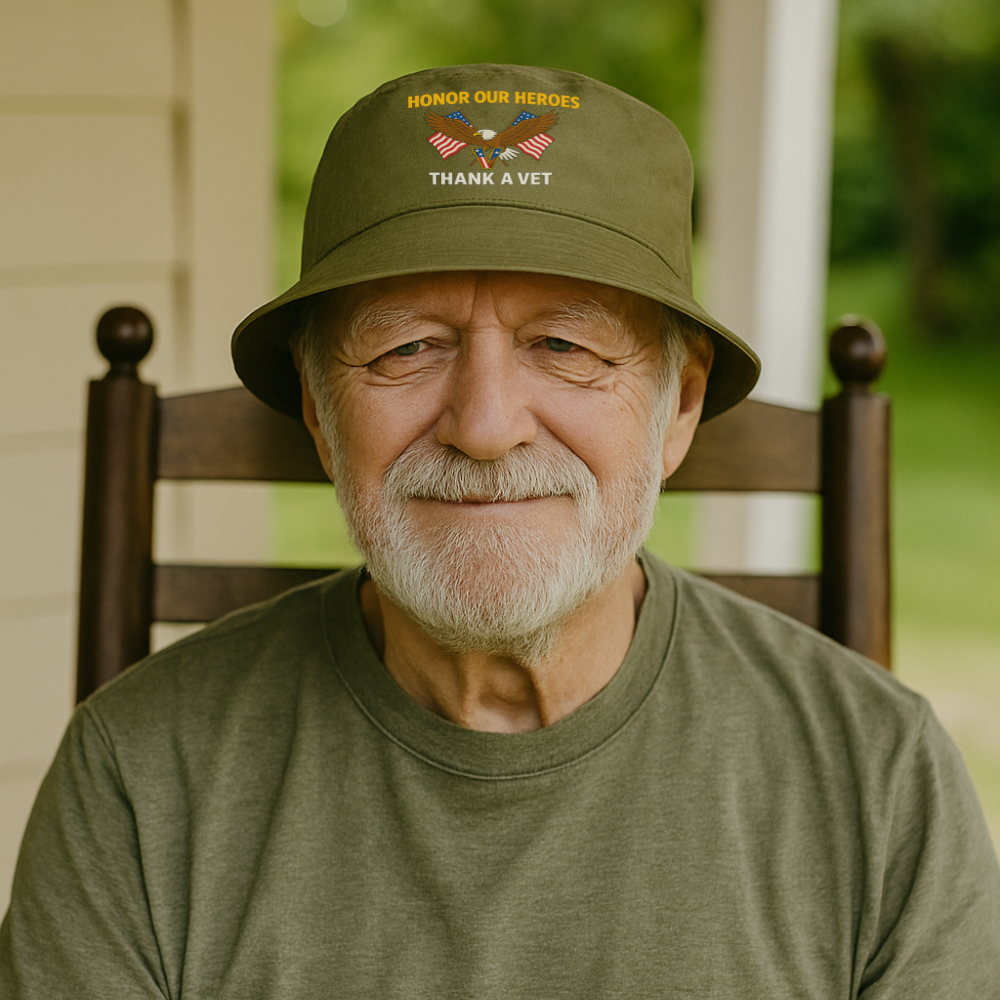 Veterans Day Bucket Hat, Military Tribute Hat, Summer Sun Hat, Patriotic Headwear, Outdoor Bonnet