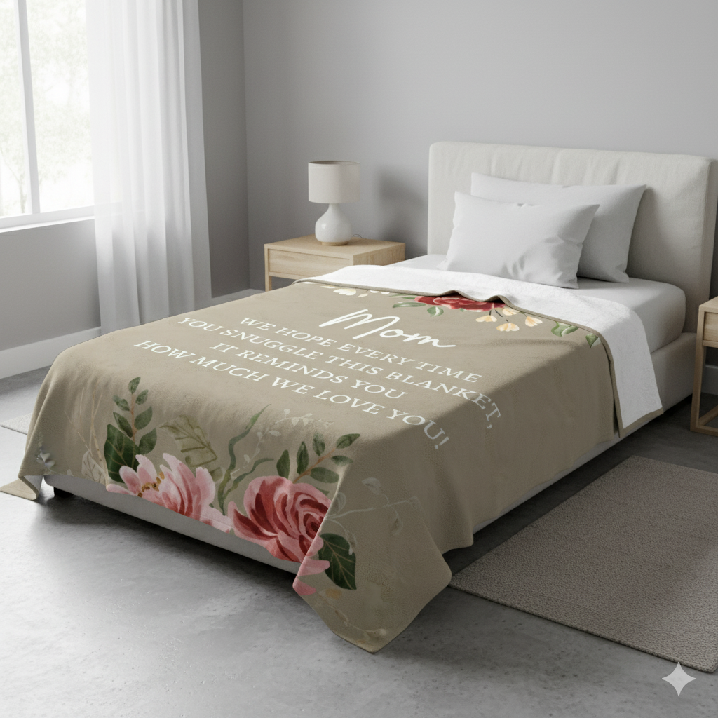 Mom Blanket Personalized Floral Velveteen Plush Blanket, Gift for Mom from Daughter or Son, For Mothers Day,Birthday or Christmas