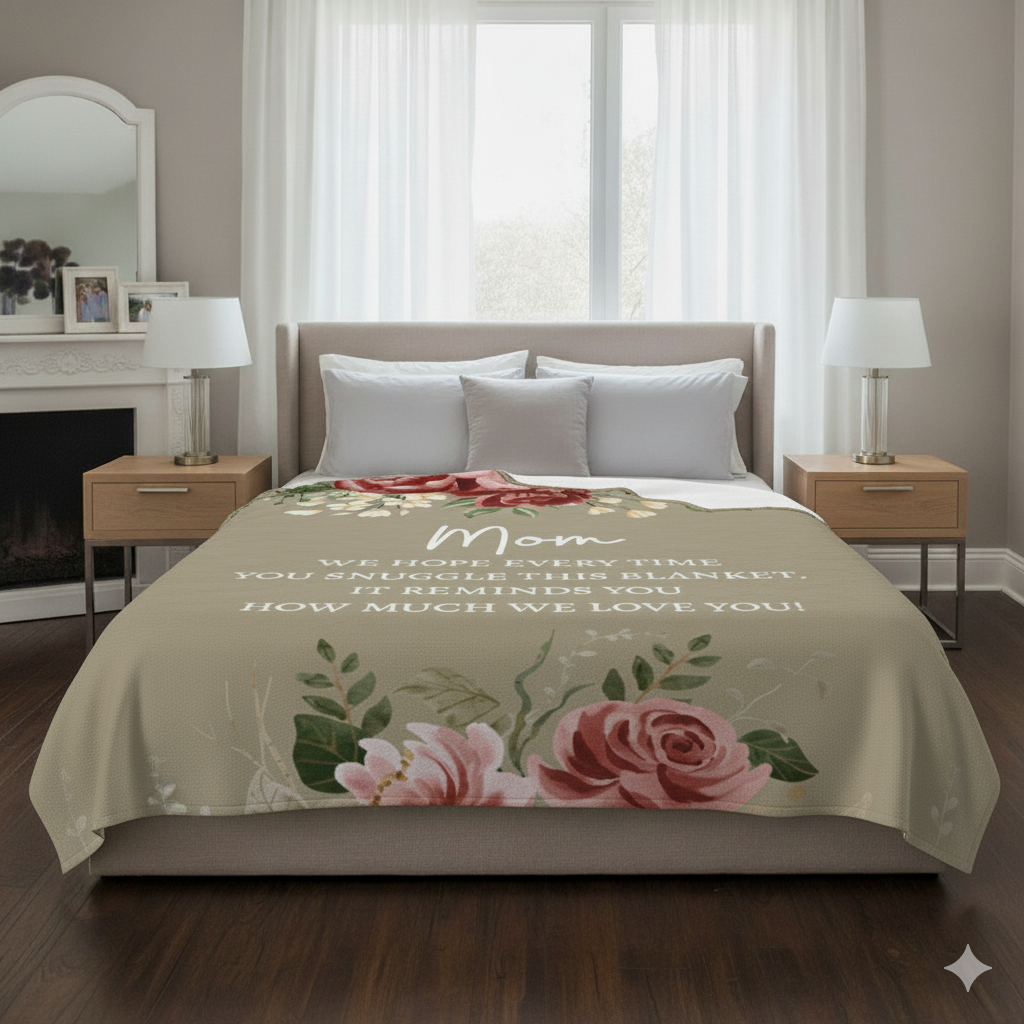 Mom Blanket Personalized Floral Velveteen Plush Blanket, Gift for Mom from Daughter or Son, For Mothers Day,Birthday or Christmas