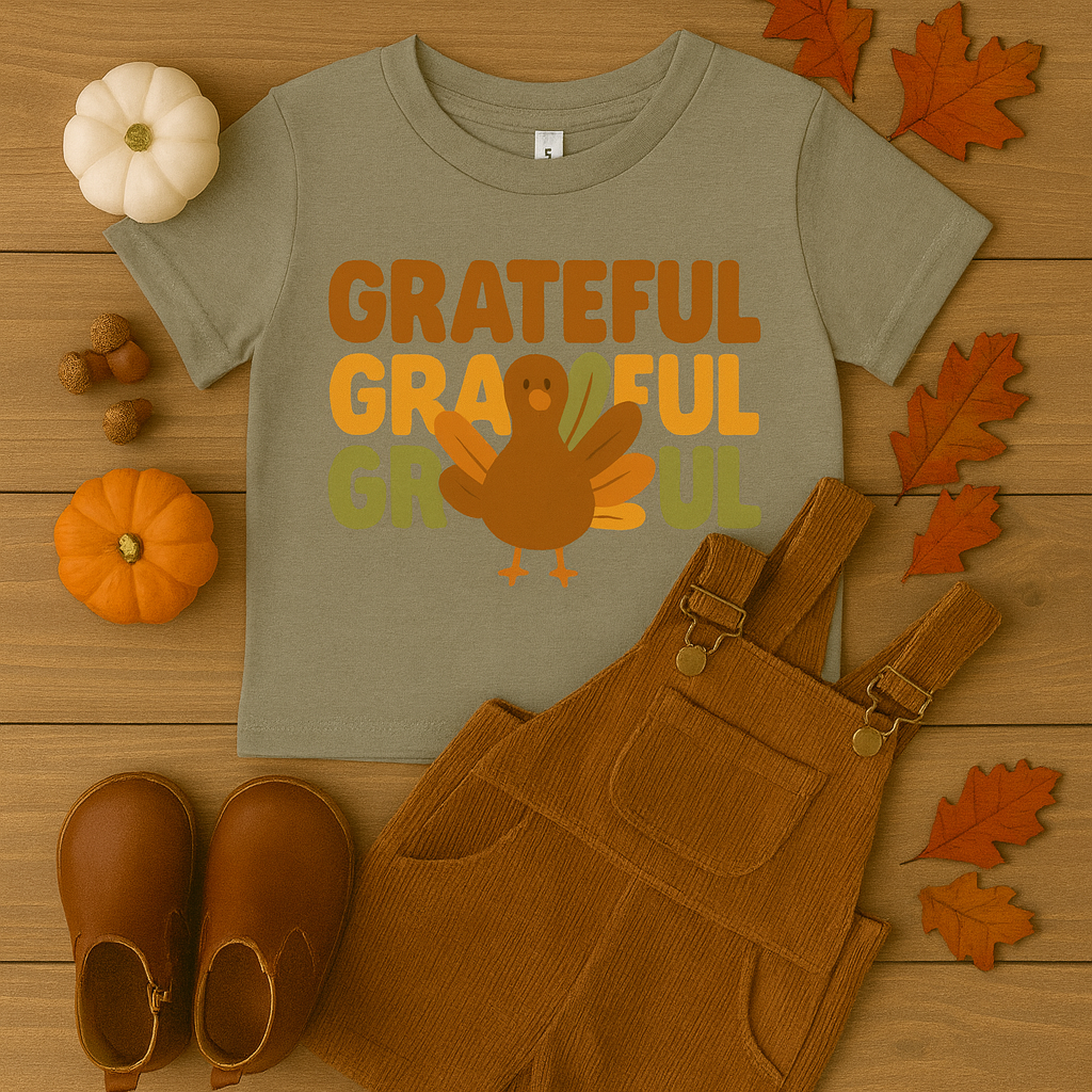 Kids GRATEFUL Thanksgiving T Shirt Cute Turkey Retro Fall Outfit Toddler Youth Holiday Tee Autumn Family Matching Clothes