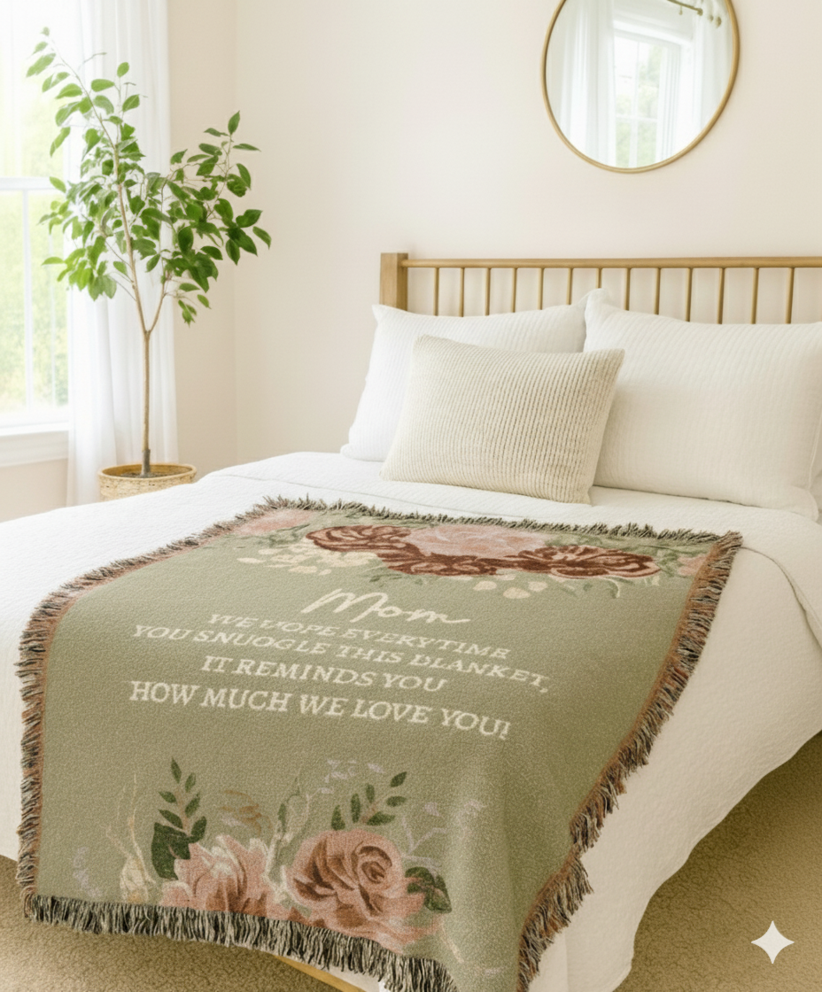 Cozy Woven Blanket for Mom, Floral Throw, Gift for Mother's Day, Personalized Blanket, Home Decor, Warm Snuggle