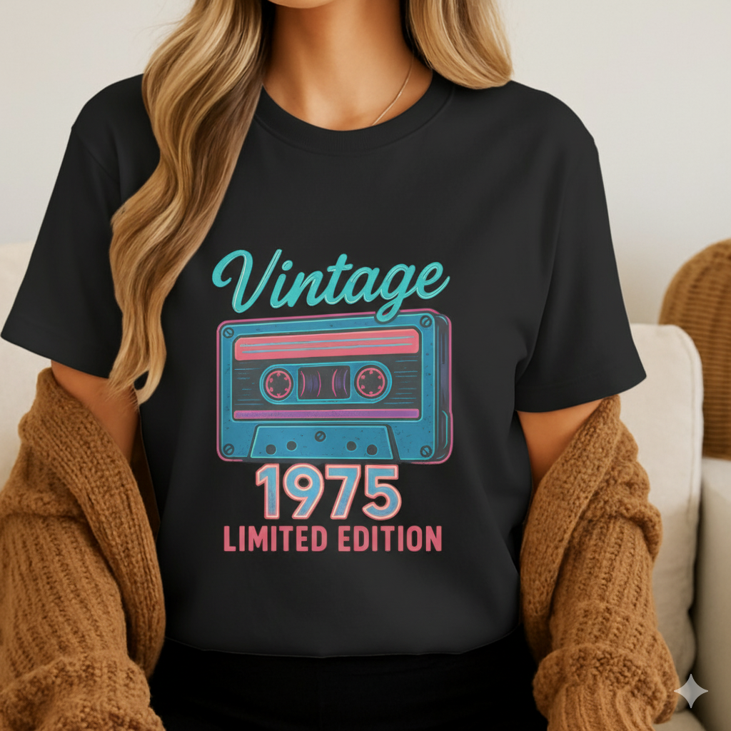 Vintage 1975 Cassette Shirt Limited Edition 50th Birthday TShirt Funny Retro Music Tee for Men & Women