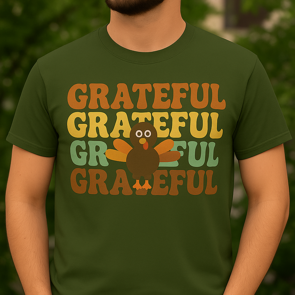 Retro GRATEFUL Thanksgiving T Shirt Cute Turkey Fall Family Outfit Cozy Autumn Graphic Tee Bella Canvas Unisex