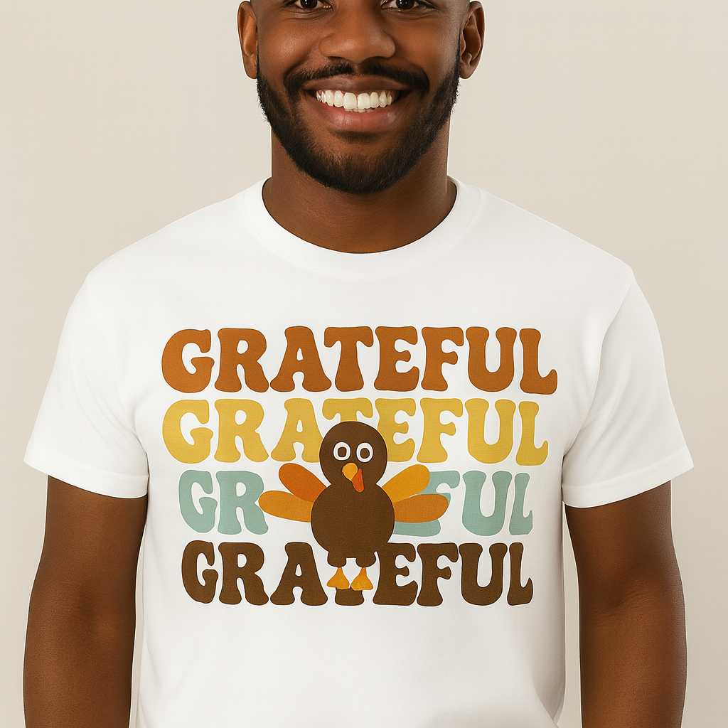 Retro GRATEFUL Thanksgiving T Shirt Cute Turkey Fall Family Outfit Cozy Autumn Graphic Tee Bella Canvas Unisex