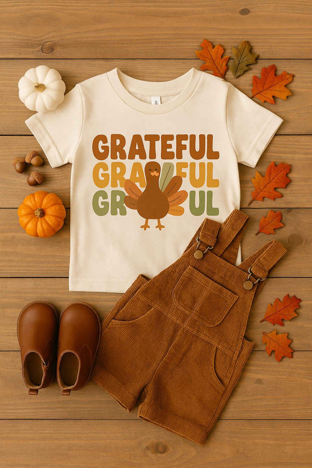Kids GRATEFUL Thanksgiving T Shirt Cute Turkey Retro Fall Outfit Toddler Youth Holiday Tee Autumn Family Matching Clothes