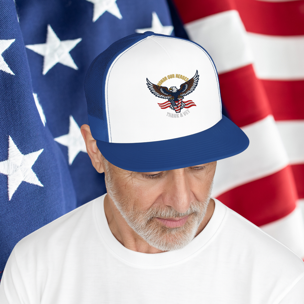 Veterans Trucker Hat Patriotic Eagle and Flag Cap Honor Our Heroes Thank a Vet Military Pride Gift for Veterans Day Memorial Day