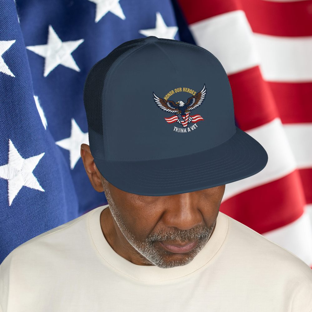 Veterans Trucker Hat Patriotic Eagle and Flag Cap Honor Our Heroes Thank a Vet Military Pride Gift for Veterans Day Memorial Day