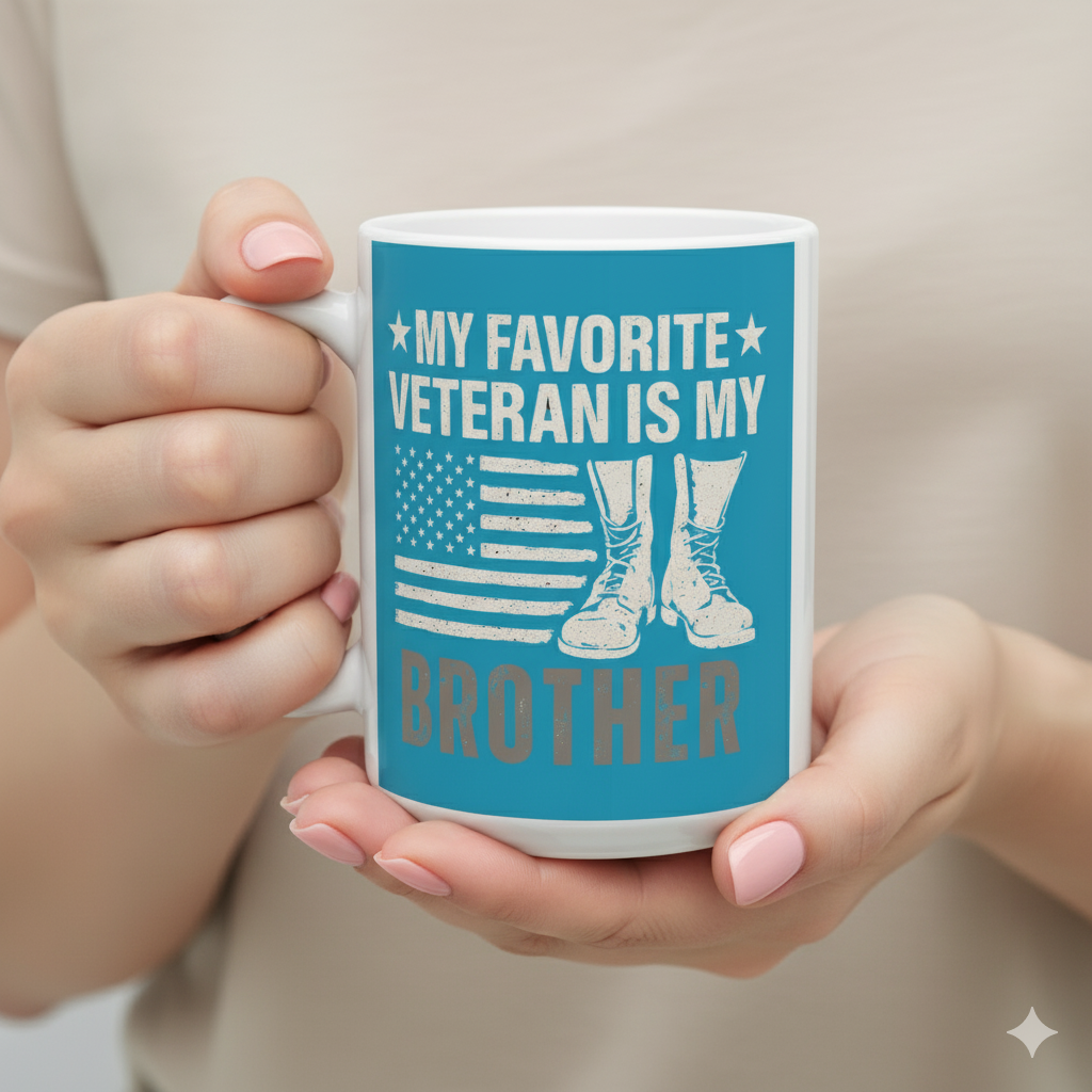 My Favorite Veteran Is My Brother Mug | Patriotic Gift for Veteran Brother | Veterans Day Gift | Military Family Coffee Cup USA