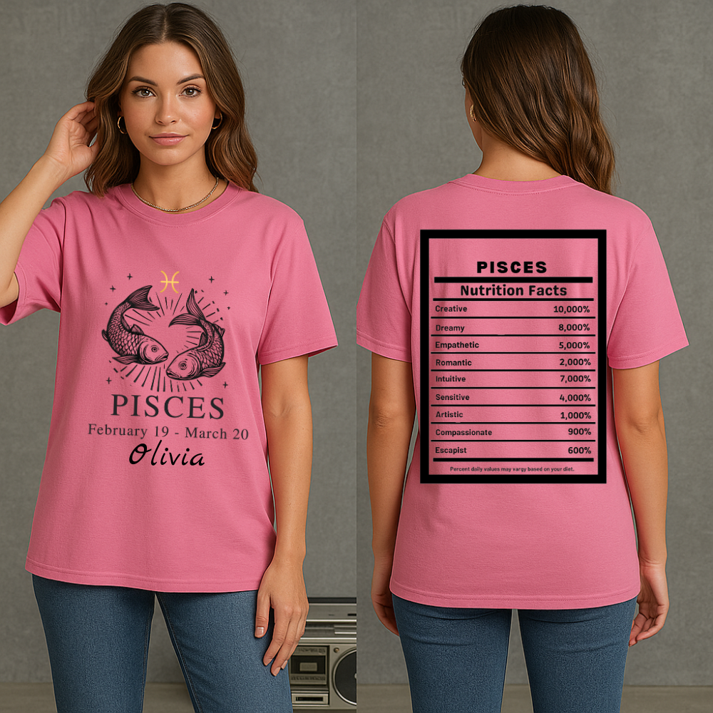 Pisces Zodiac Fish Tee Nutrition Facts T-Shirt
