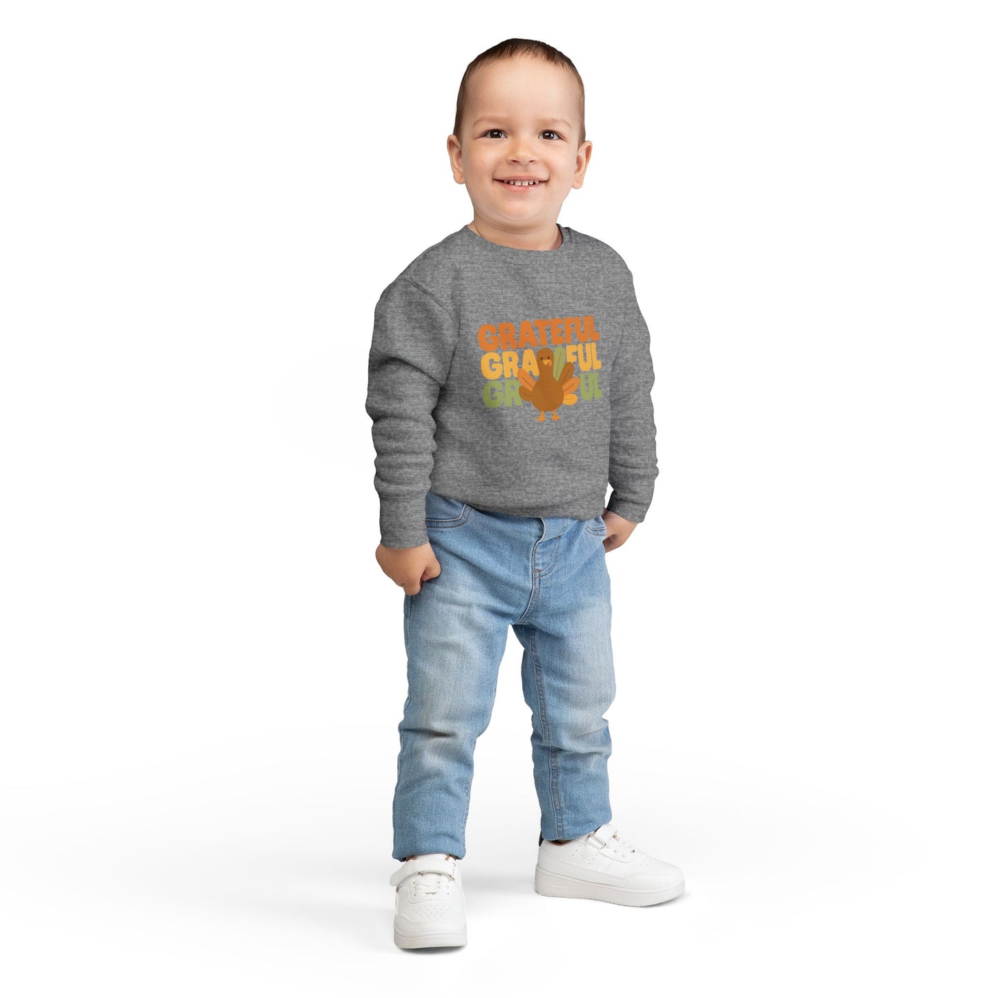 Toddler GRATEFUL Thanksgiving Sweatshirt Cute Turkey Retro Fall Pullover Cozy Autumn Outfit Holiday Gift for Boys and Girls