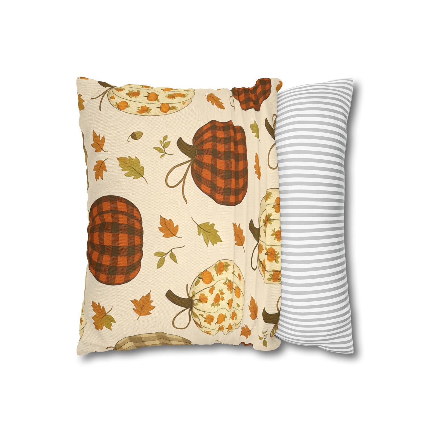 Pumpkin Pattern Spun Polyester Pillow Cozy Autumn Accent Cushion for Sofa, Bed, or Chair, Fall Home Decor in 4 Sizes
