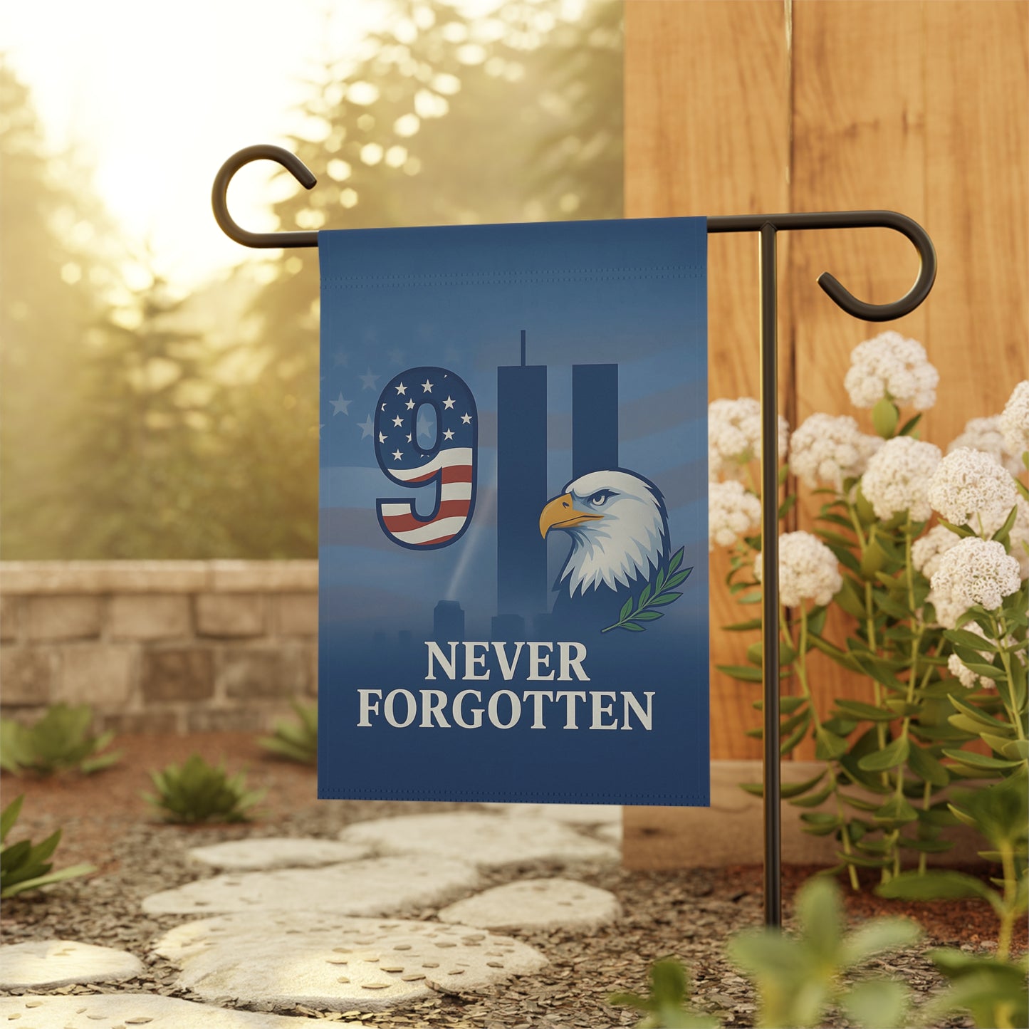 9/11 Memorial Garden Flag | Never Forget September 11 Tribute | Patriotic Outdoor Banner | American Remembrance Flag (2 Sizes)
