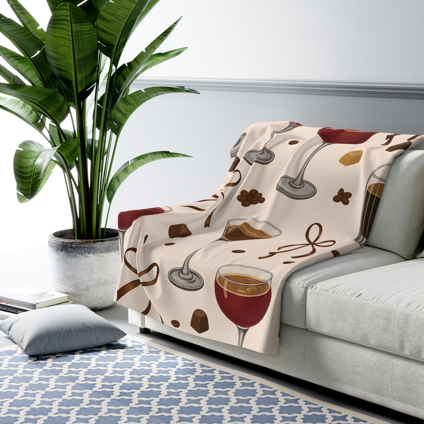 Cozy Sherpa Fleece Blanket with Cocktail & Chocolate Print Soft Throw for Living Room, Bar Lounge, or Gift 2 Sizes